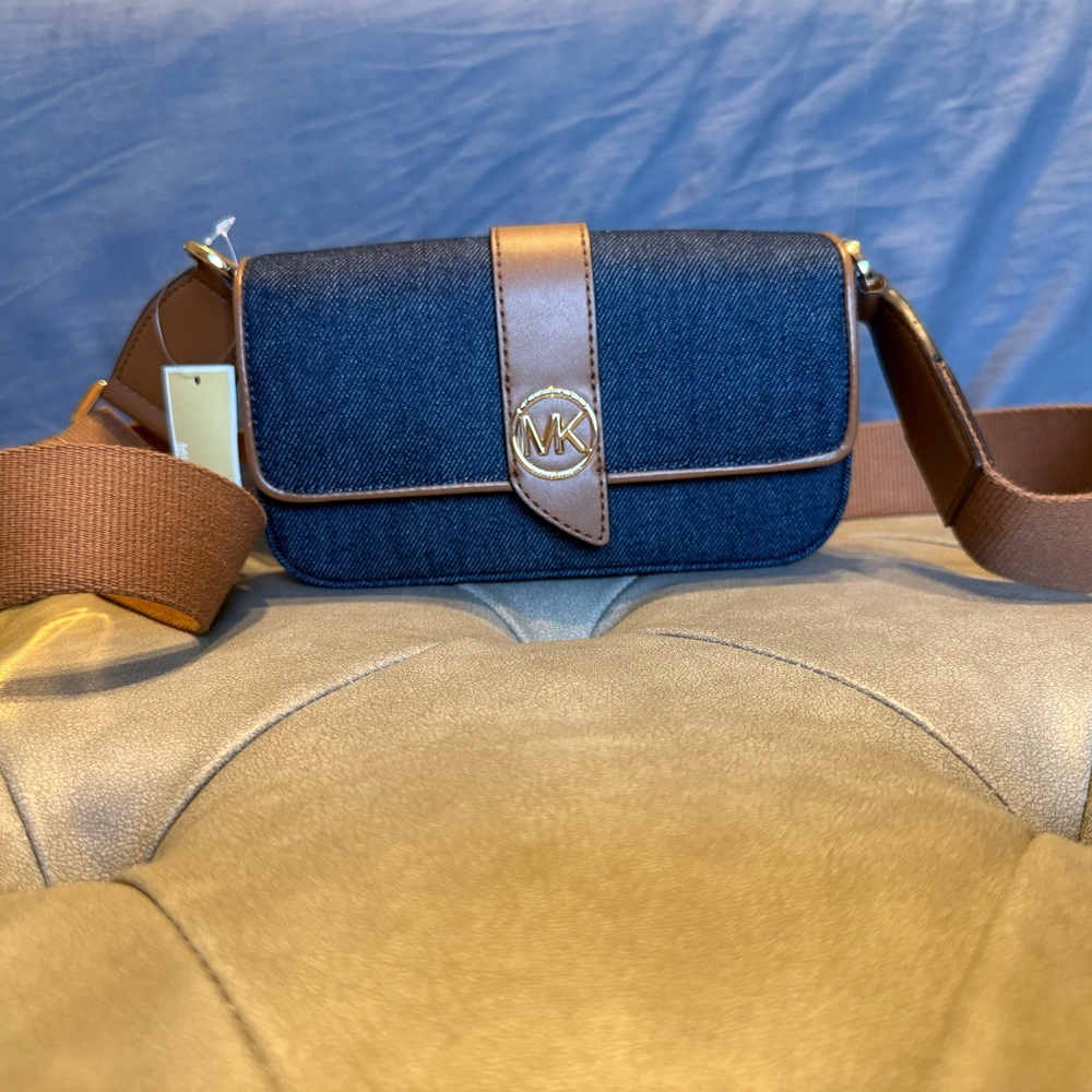Michael Kors Denim Blue and Tan Crossbody Bag